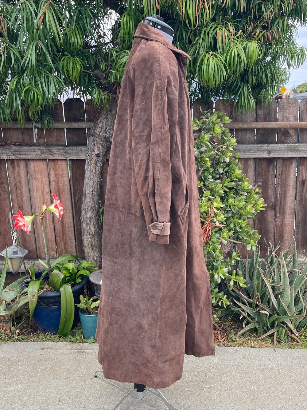 Vintage Y2K Express Women's Brown Suede Leather Trench Coat - size L - Picture 3 of 14